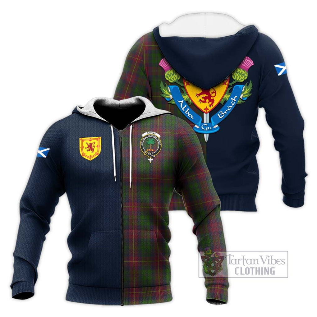 Cairns Tartan Knitted Hoodie Alba with Scottish Lion Royal Arm Half Style Unisex Knitted Zip Hoodie - Tartan Vibes Clothing
