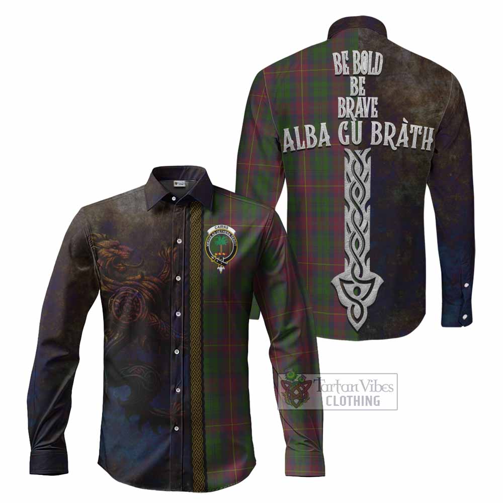 Cairns Tartan Family Crest Long Sleeve Button Shirt Alba Gu Brath Be Brave Lion Ancient Style - Tartan Vibes Clothing