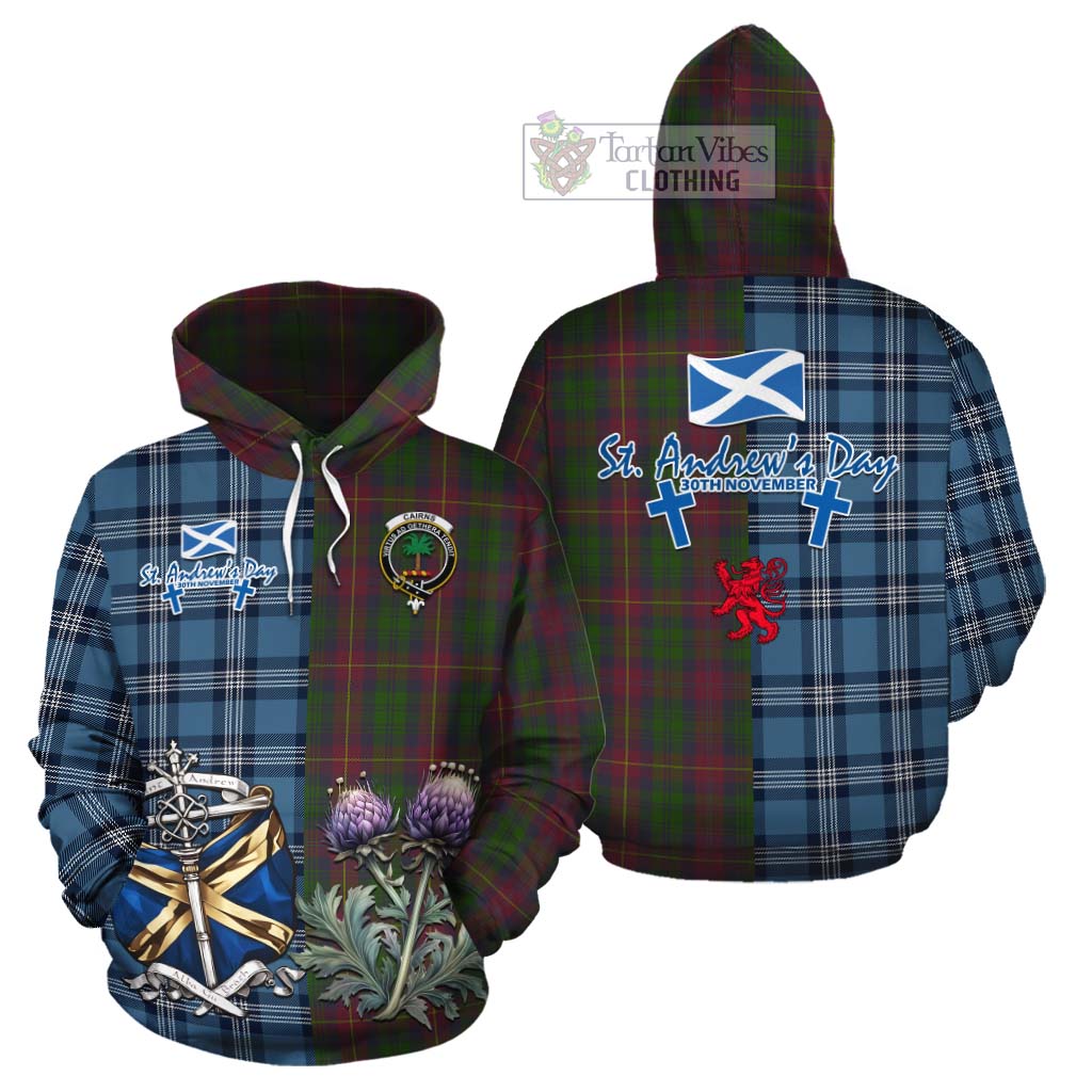 Tartan Vibes Clothing Cairns Tartan Cotton Hoodie Happy St. Andrew's Day Half Tartan Style