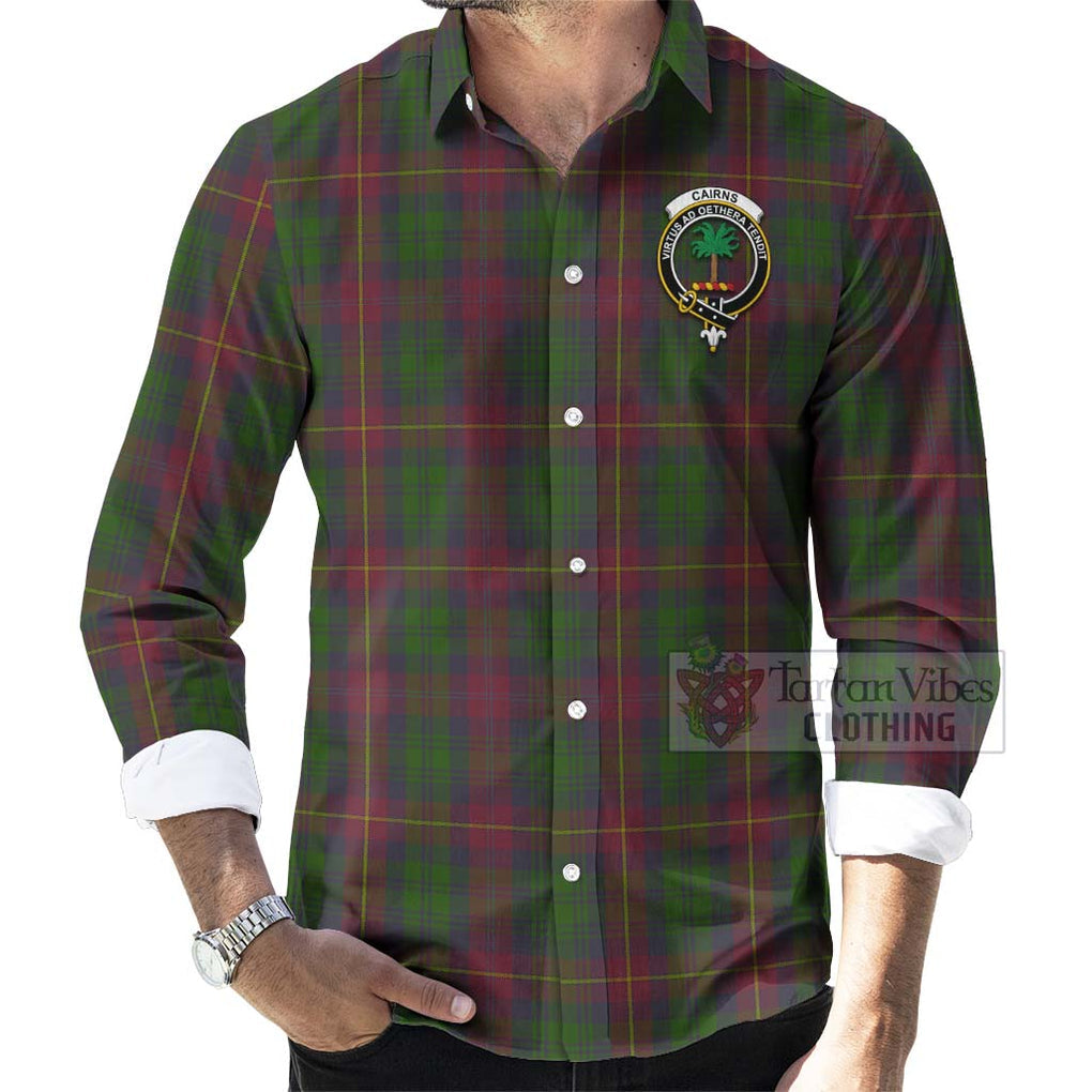 Cairns Tartan Long Sleeve Button Shirt with Family Crest Celtic Skull Style - Tartan Vibes Clothing