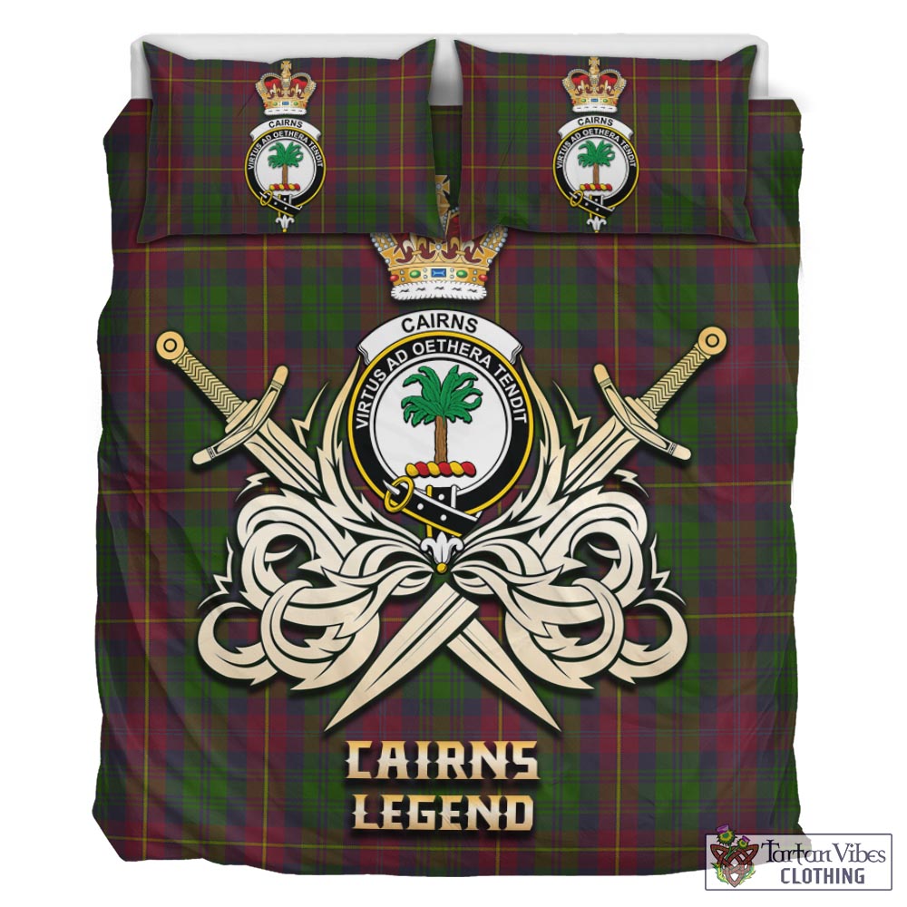 Tartan Vibes Clothing Cairns Tartan Bedding Set with Clan Crest and the Golden Sword of Courageous Legacy