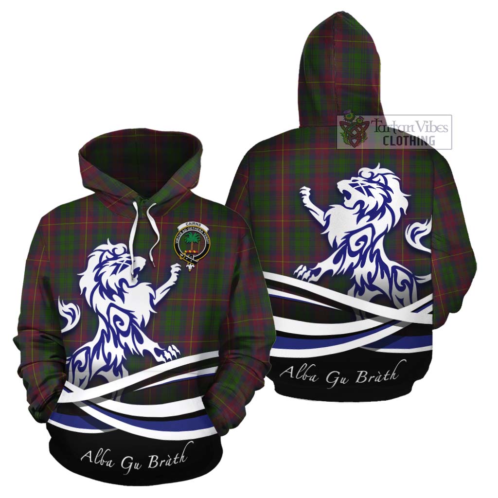 Tartan Vibes Clothing Cairns Tartan Cotton Hoodie with Alba Gu Brath Regal Lion Emblem