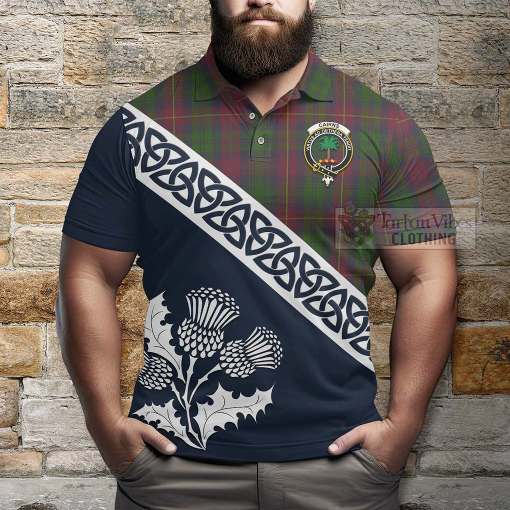 Cairns Tartan Polo Shirt Featuring Thistle and Scotland Map - Tartanvibesclothing Store