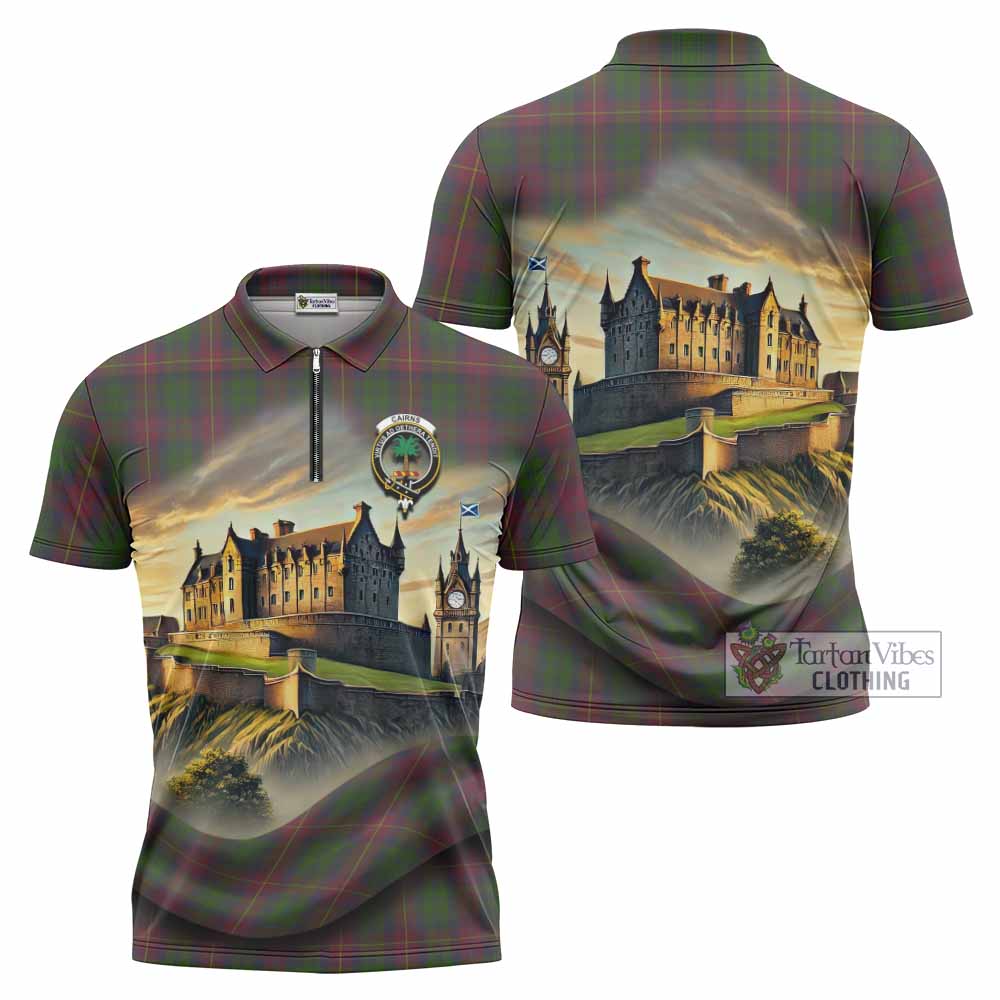 Cairns Tartan Family Crest Zipper Polo Shirt with Scottish Ancient Castle Style - Tartan Vibes Clothing