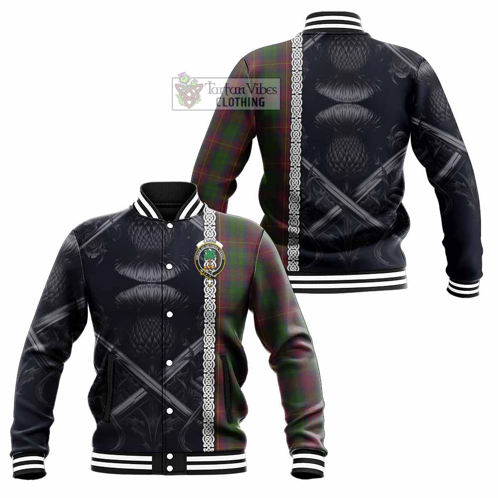 Tartan Vibes Clothing Cairns Tartan Baseball Jacket with Family Crest Cross Sword Thistle Celtic Vibes