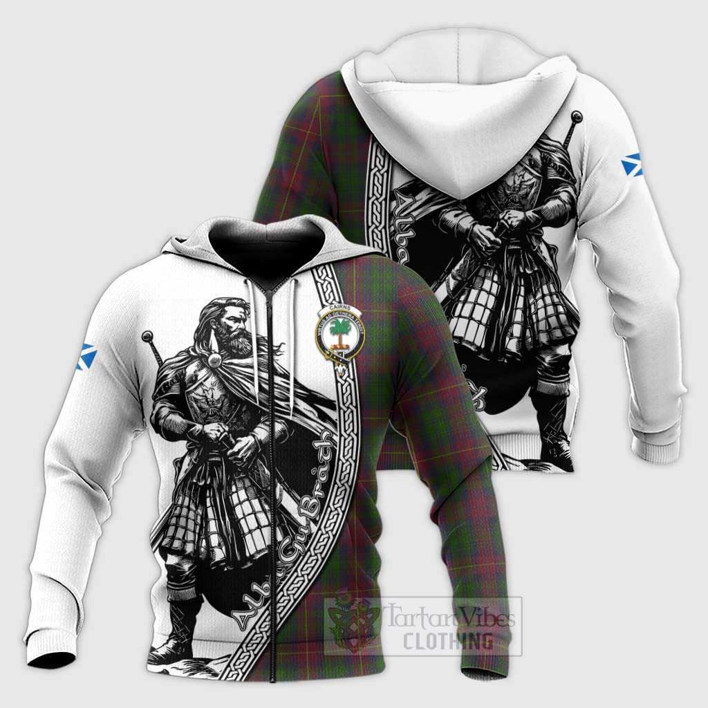 Tartan Vibes Clothing Cairns Tartan Clan Crest Knitted Hoodie with Highlander Warrior Celtic Style