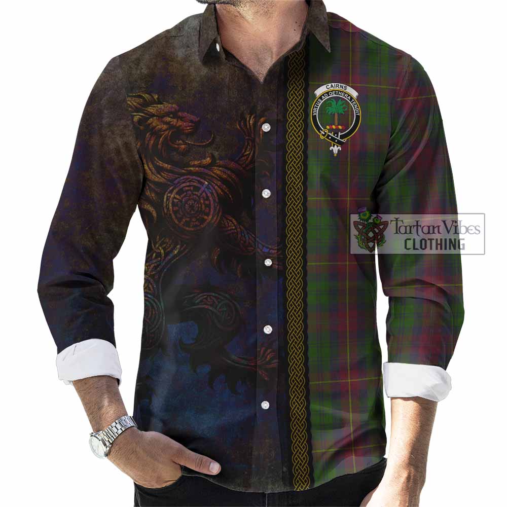 Cairns Tartan Family Crest Long Sleeve Button Shirt Alba Gu Brath Be Brave Lion Ancient Style - Tartan Vibes Clothing