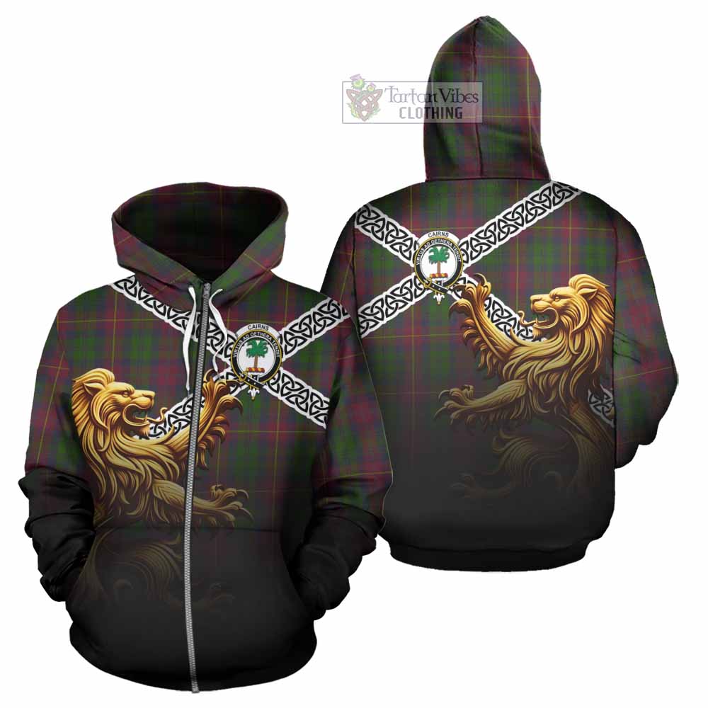 Cairns Crest Tartan Hoodie with Golden Lion Emblem Celtic Style Zip Hoodie - Tartan Vibes Clothing