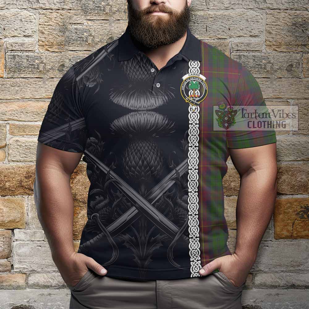Cairns Tartan Polo Shirt with Family Crest Cross Sword Thistle Celtic Vibes - Tartan Vibes Clothing