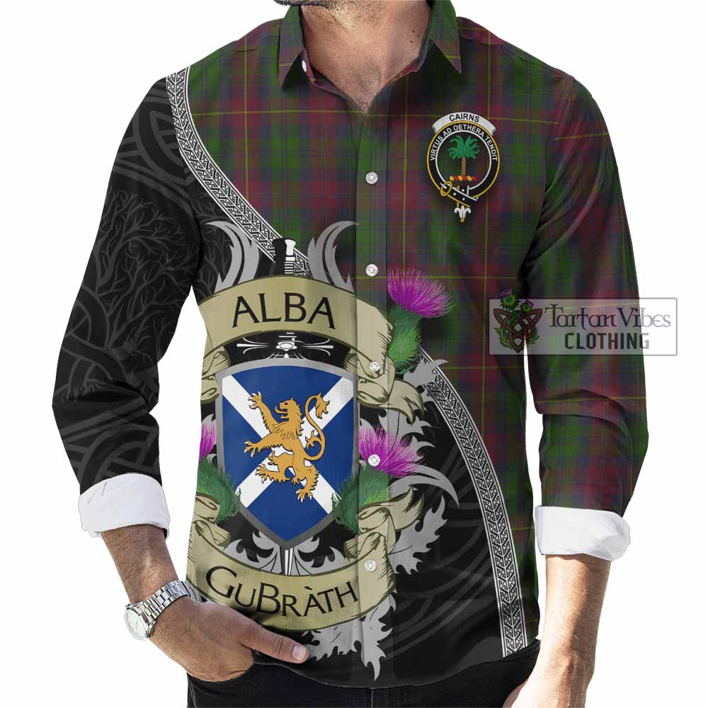Cairns Tartan Family Crest Long Sleeve Button Shirt Lion Rampant Royal Thistle Shield Celtic Inspired - Tartan Vibes Clothing