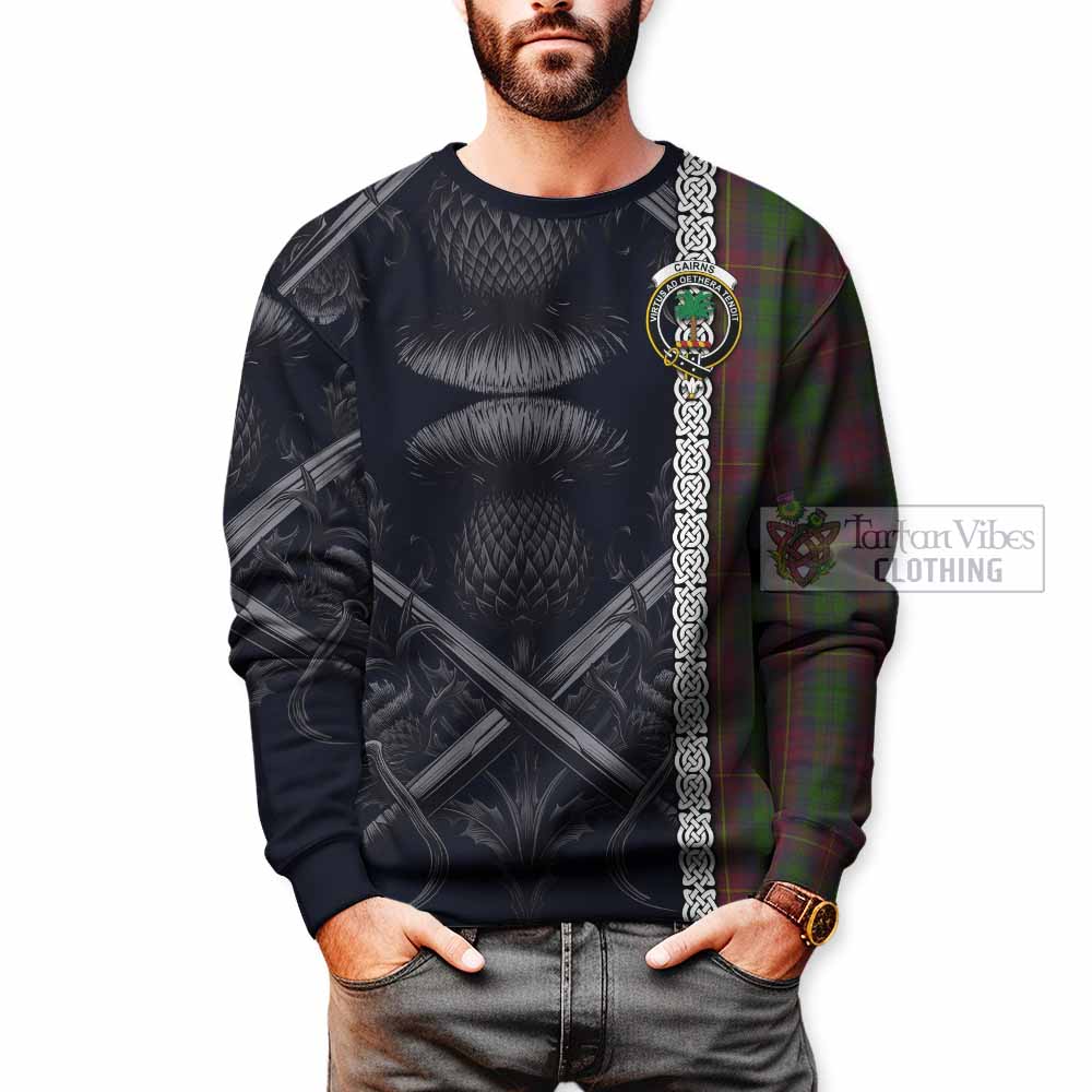 Cairns Tartan Sweatshirt with Family Crest Cross Sword Thistle Celtic Vibes - Tartan Vibes Clothing