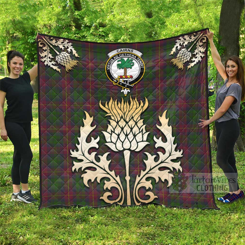 Tartan Vibes Clothing Cairns Tartan Quilt with Family Crest and Golden Thistle Style