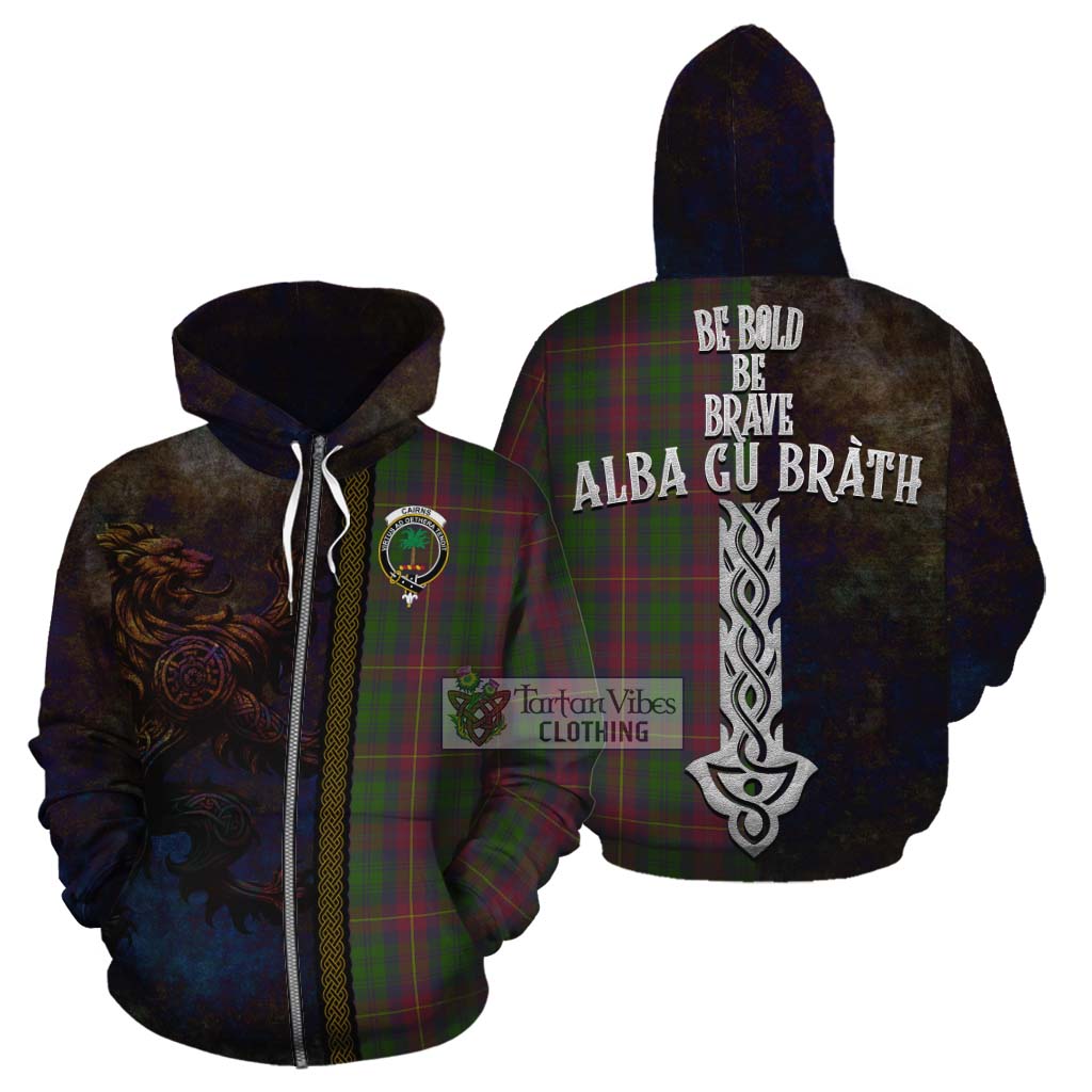 Tartan Vibes Clothing Cairns Tartan Family Crest Cotton Hoodie Alba Gu Brath Be Brave Lion Ancient Style
