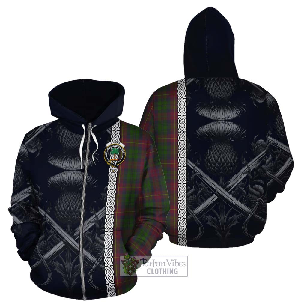 Tartan Vibes Clothing Cairns Tartan Cotton Hoodie with Family Crest Cross Sword Thistle Celtic Vibes