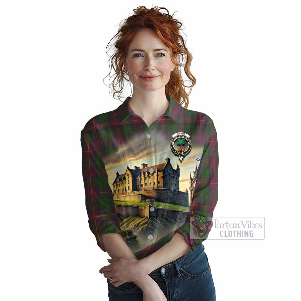 Cairns Tartan Family Crest Women's Casual Shirt with Scottish Ancient Castle Style - Tartan Vibes Clothing