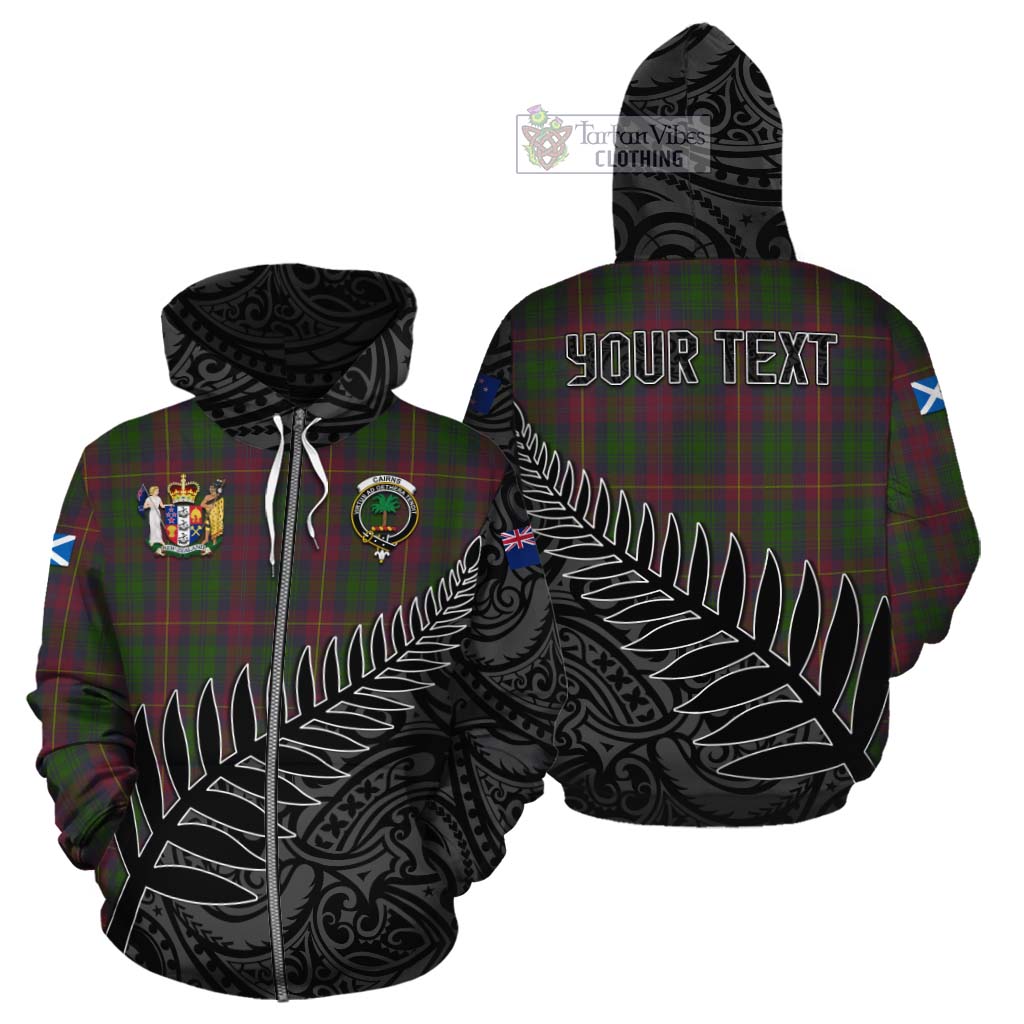 Tartan Vibes Clothing Cairns Crest Tartan Cotton Hoodie with New Zealand Silver Fern Half Style