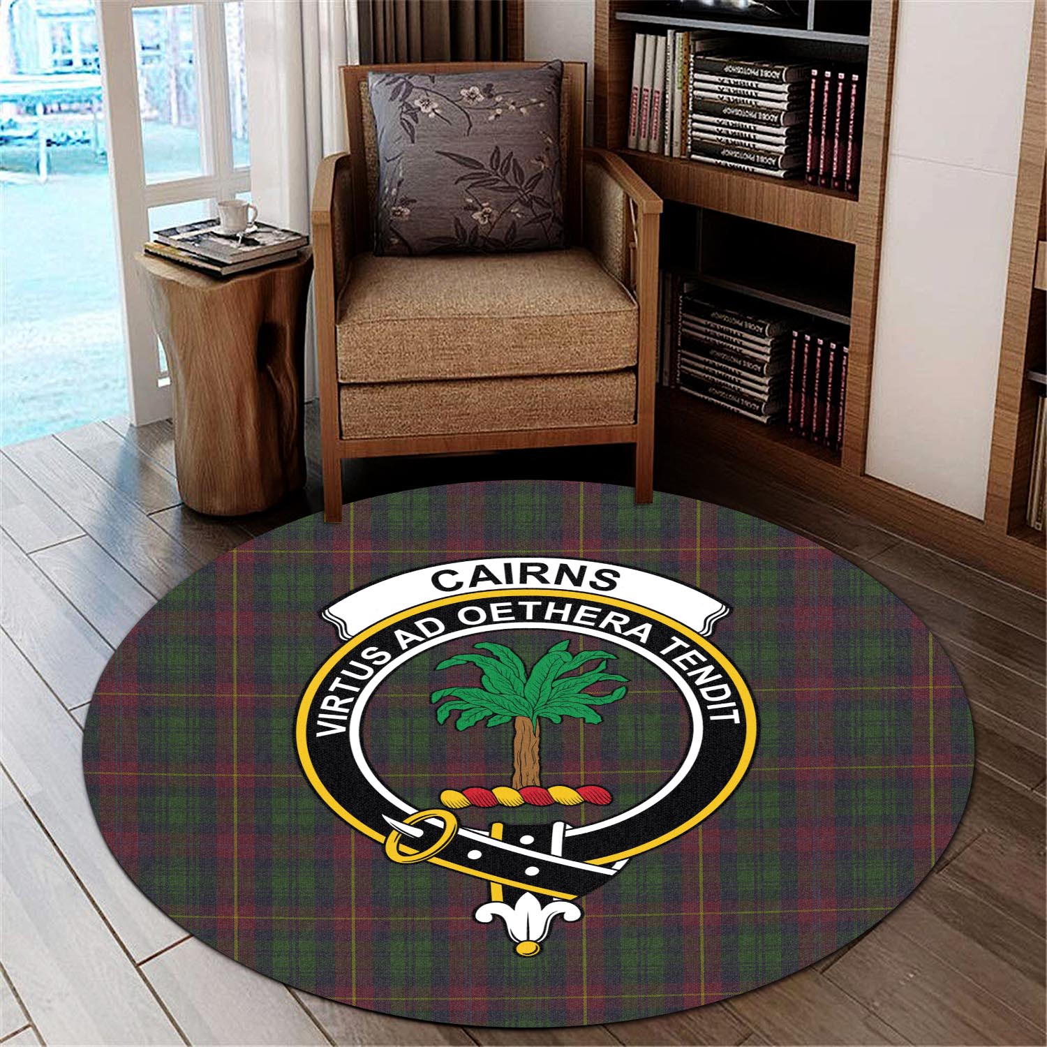 Cairns Tartan Round Rug with Family Crest - Tartan Vibes Clothing