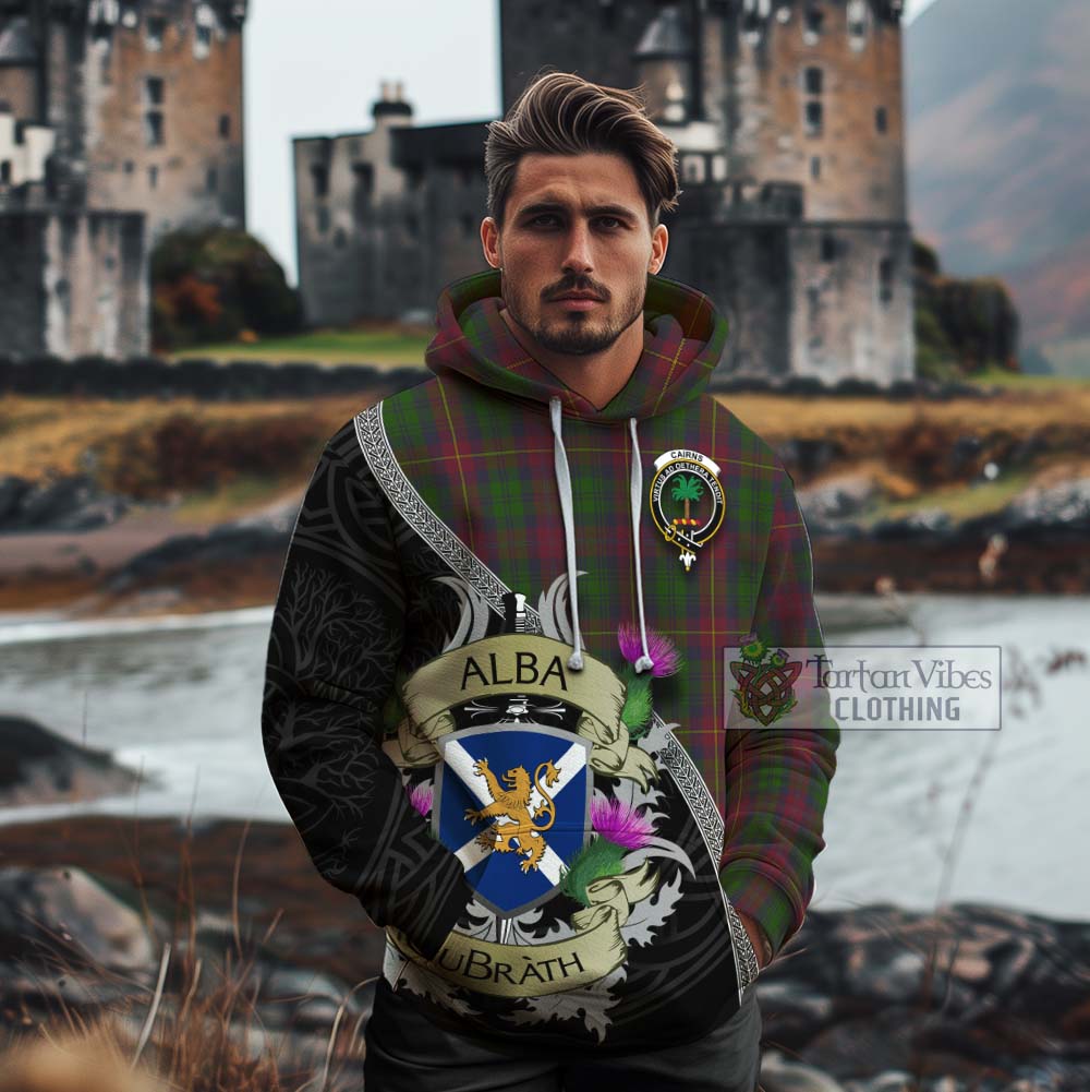 Tartan Vibes Clothing Cairns Tartan Family Crest Cotton Hoodie Lion Rampant Royal Thistle Shield Celtic Inspired