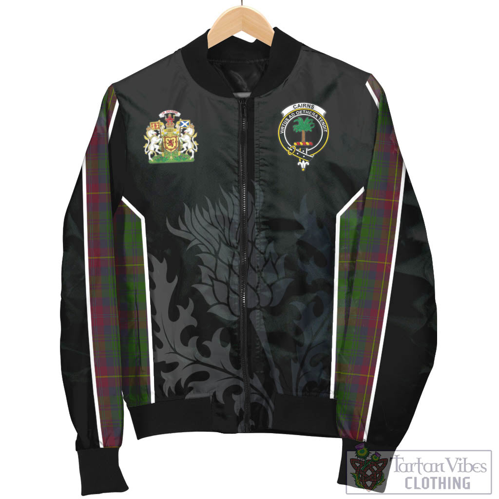 Tartan Vibes Clothing Cairns Tartan Bomber Jacket with Family Crest and Scottish Thistle Vibes Sport Style
