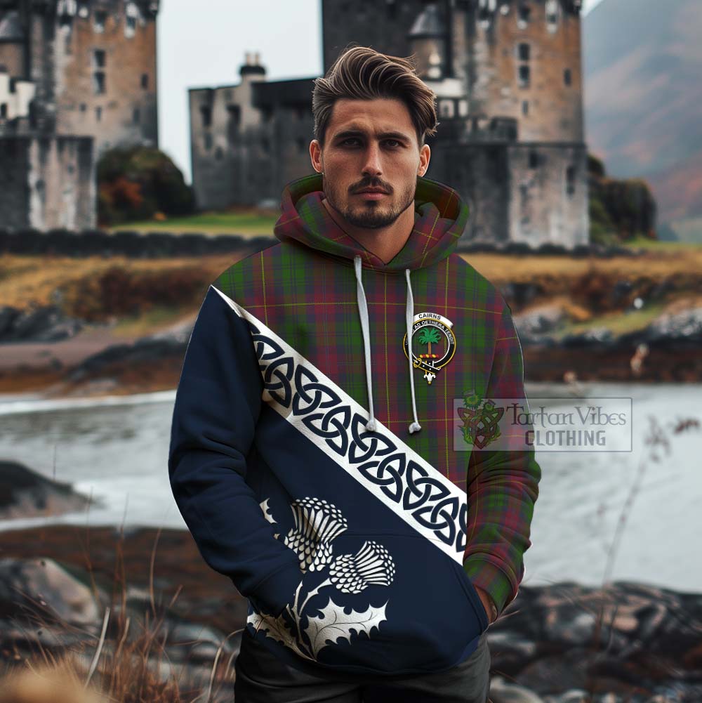 Tartan Vibes Clothing Cairns Tartan Cotton Hoodie Featuring Thistle and Scotland Map
