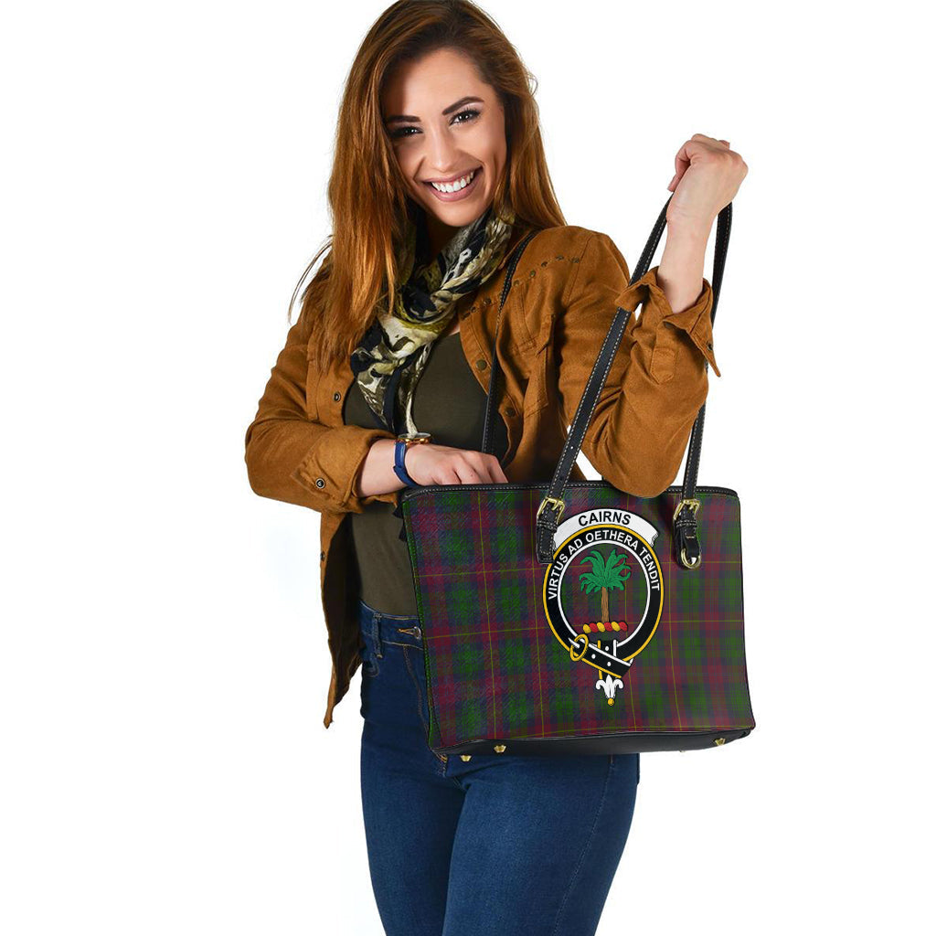 Cairns Tartan Leather Tote Bag with Family Crest - Tartan Vibes Clothing