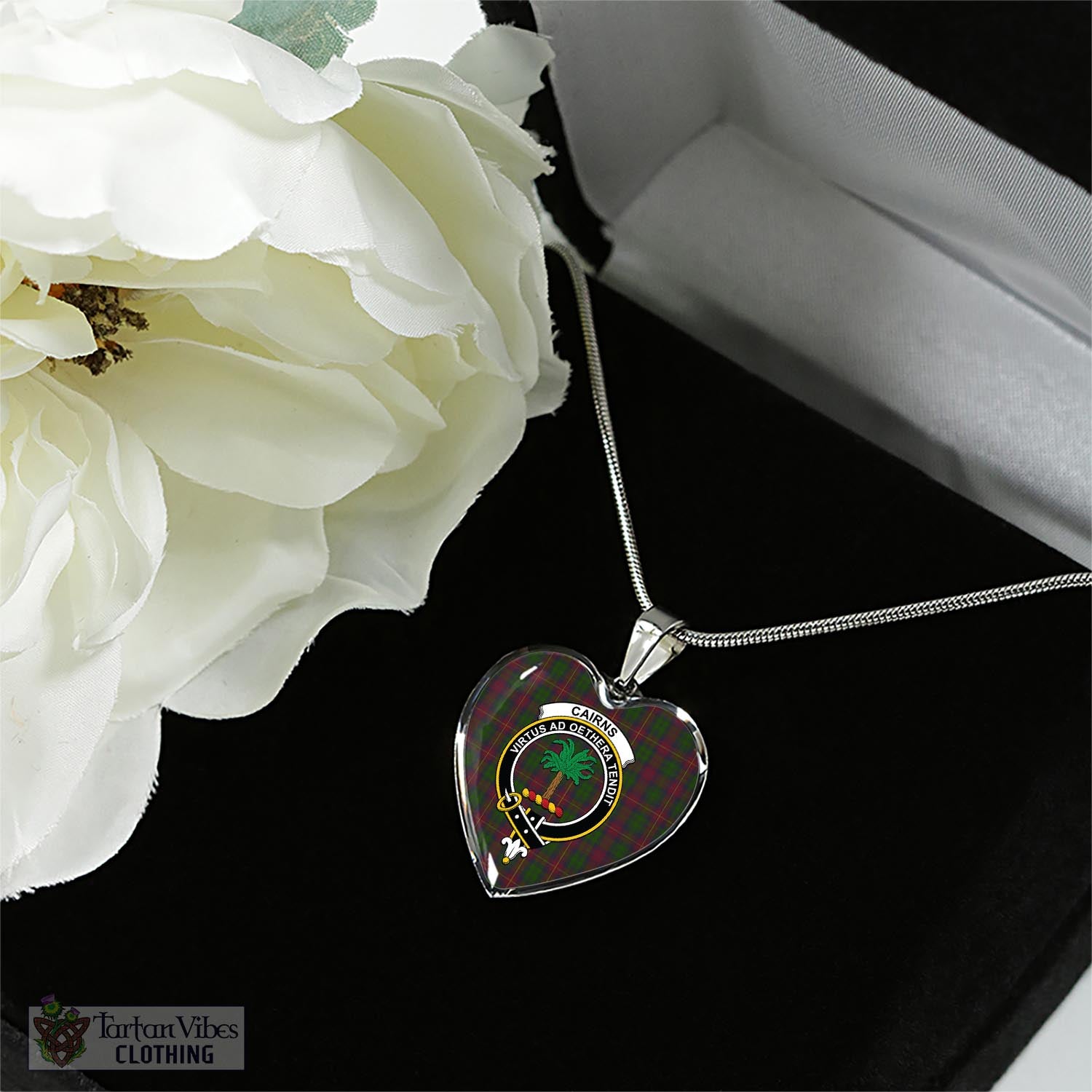 Cairns Tartan Heart Necklace with Family Crest - Tartan Vibes Clothing