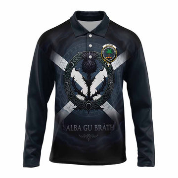 Cairns Clan Crest Long Sleeve Polo Shirt with Celtic Knot Thistle and Saltire