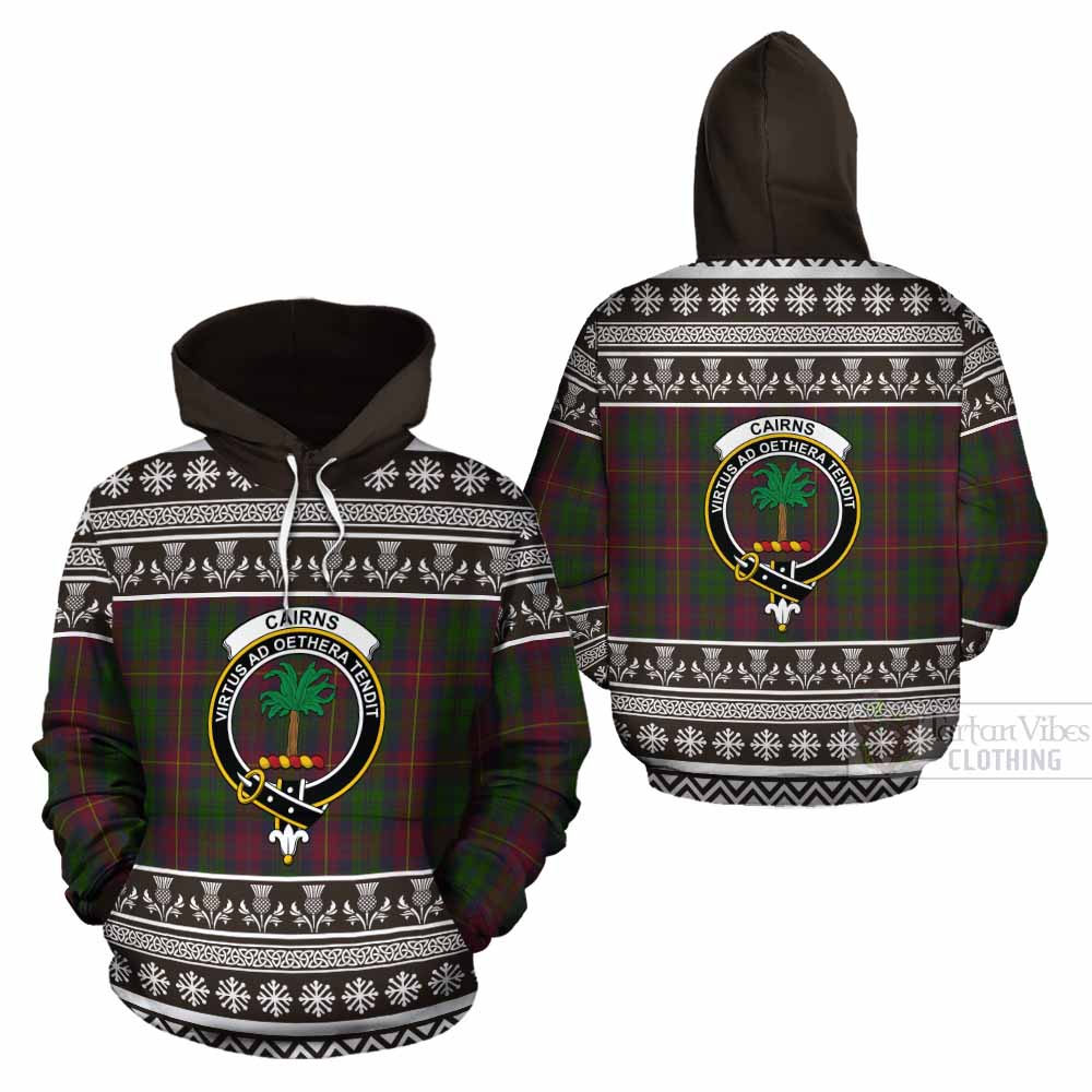 Cairns Clan Tartan Christmas Cotton Hoodie with Family Crest - Tartan Vibes Clothing