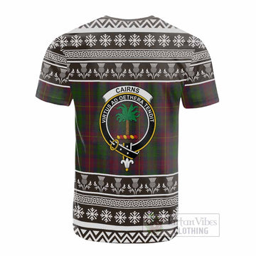 Cairns Clan Tartan Christmas Cotton T-shirt with Family Crest - Tartan Vibes Clothing