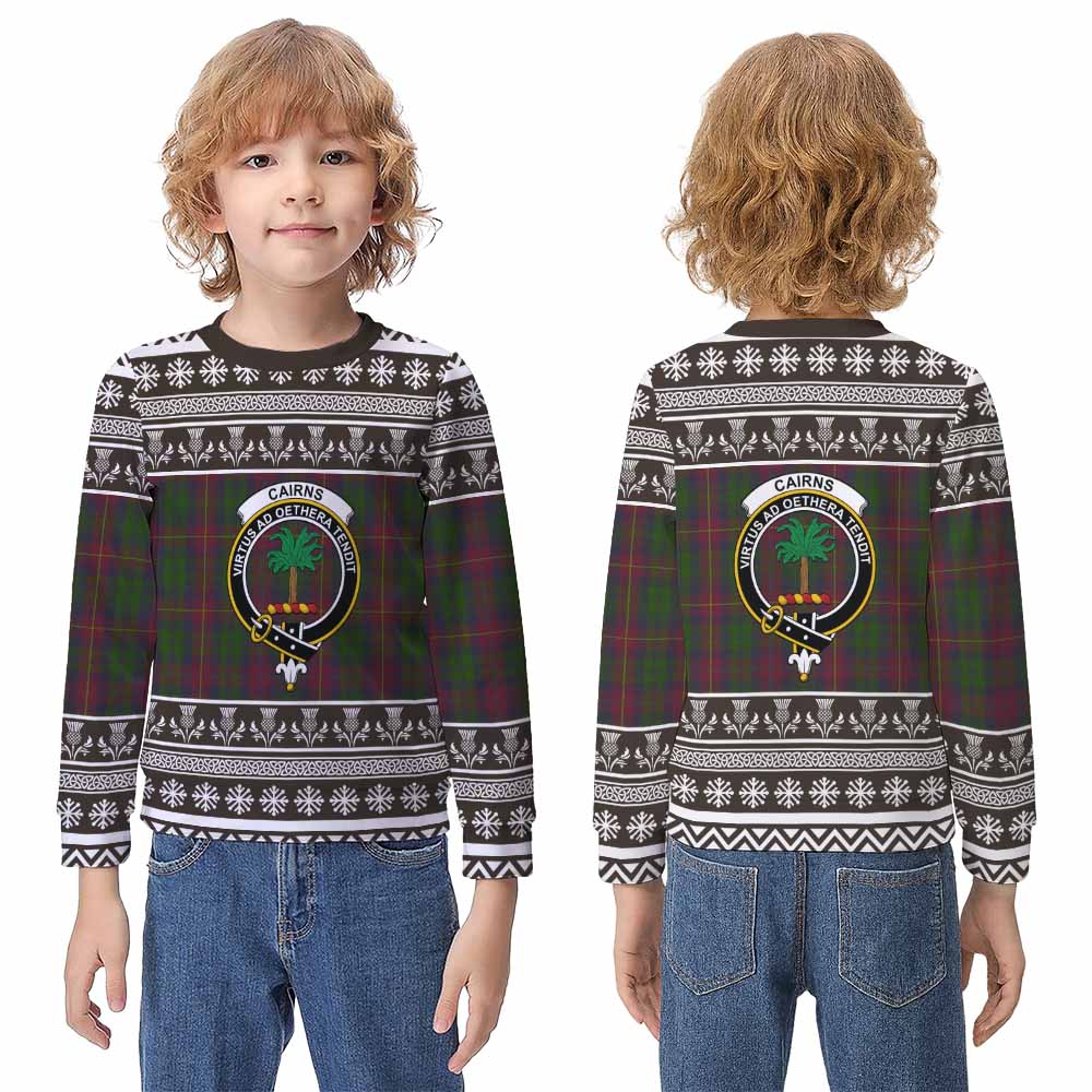 Cairns Clan Tartan Christmas Kid Ugly Sweatshirt with Family Crest - Tartan Vibes Clothing