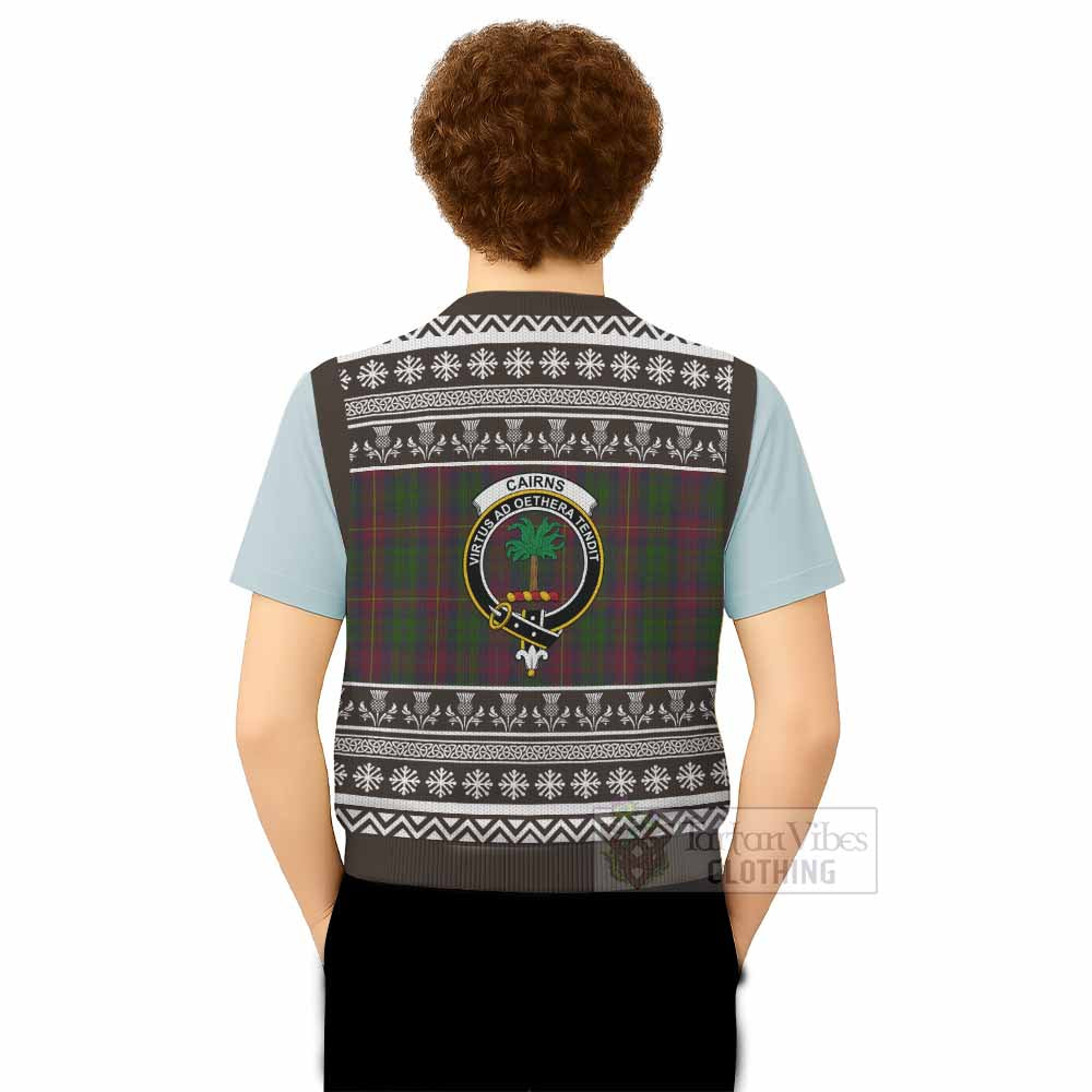 Cairns Clan Tartan Christmas Knitted V-Neck Vest with Family Crest - Tartan Vibes Clothing