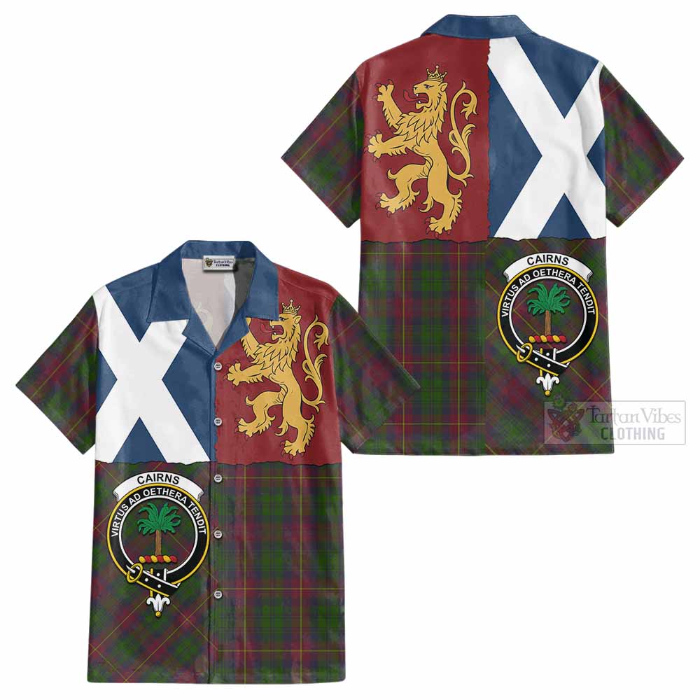 Cairns Crest Tartan Cotton Hawaiian Shirt with Lion Rampant Saltire Style - Tartan Vibes Clothing