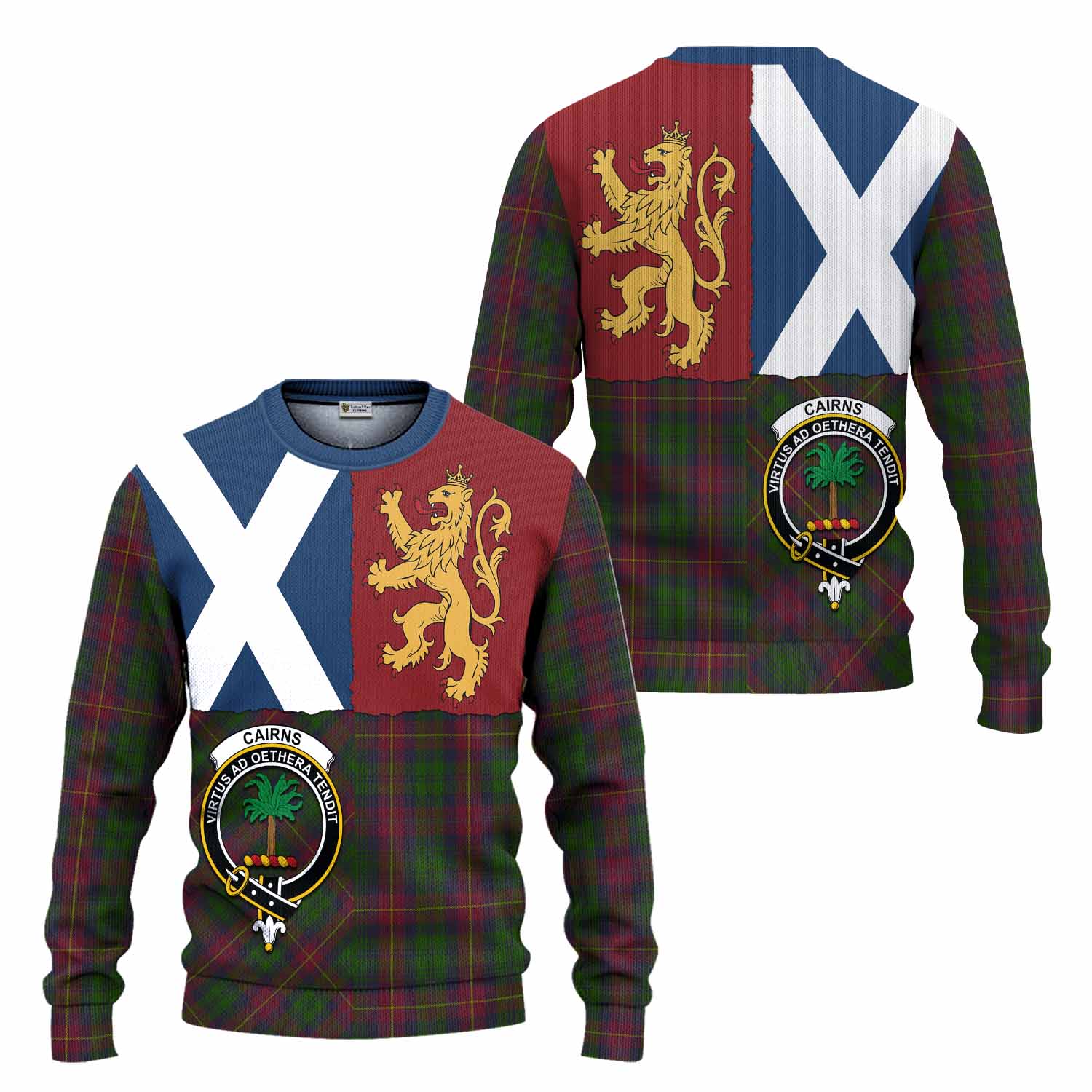 Cairns Crest Tartan Knitted Sweater with Lion Rampant Saltire Style