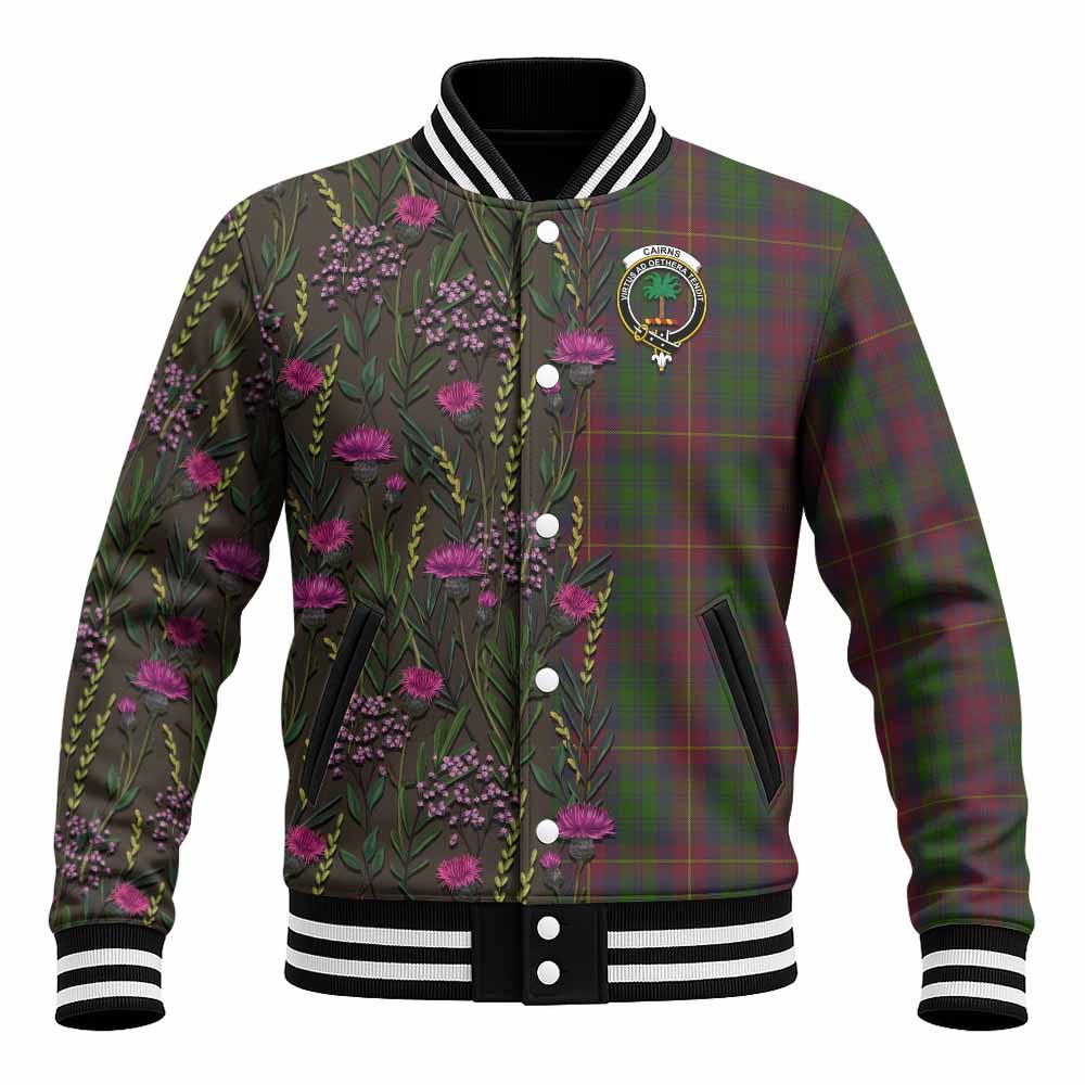 Cairns Family Crest Tartan Baseball Jacket Scottish Thistle Flower Pattern Half Style - Tartan Vibes Clothing