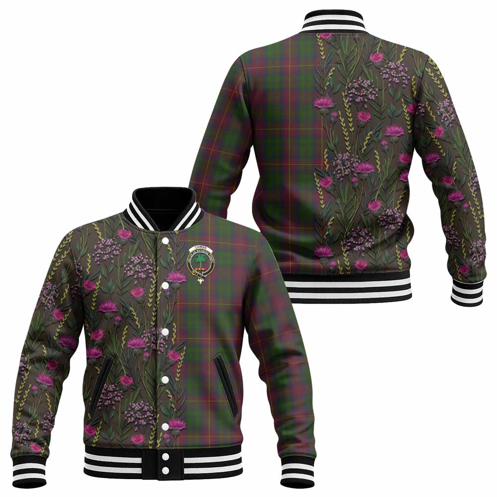 Cairns Family Crest Tartan Baseball Jacket Scottish Thistle Flower Pattern Half Style - Tartan Vibes Clothing
