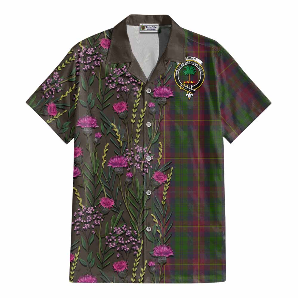Cairns Family Crest Tartan Cotton Hawaiian Shirt Scottish Thistle Flower Pattern Half Style - Tartan Vibes Clothing