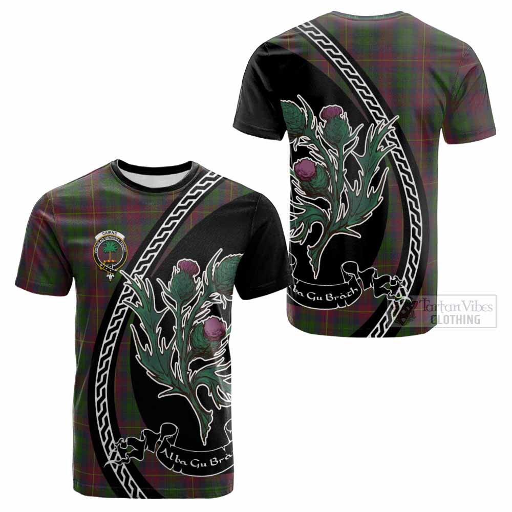 Cairns Family Crest Tartan Cotton T-shirt Alba Thistle Inspired - Tartan Vibes Clothing