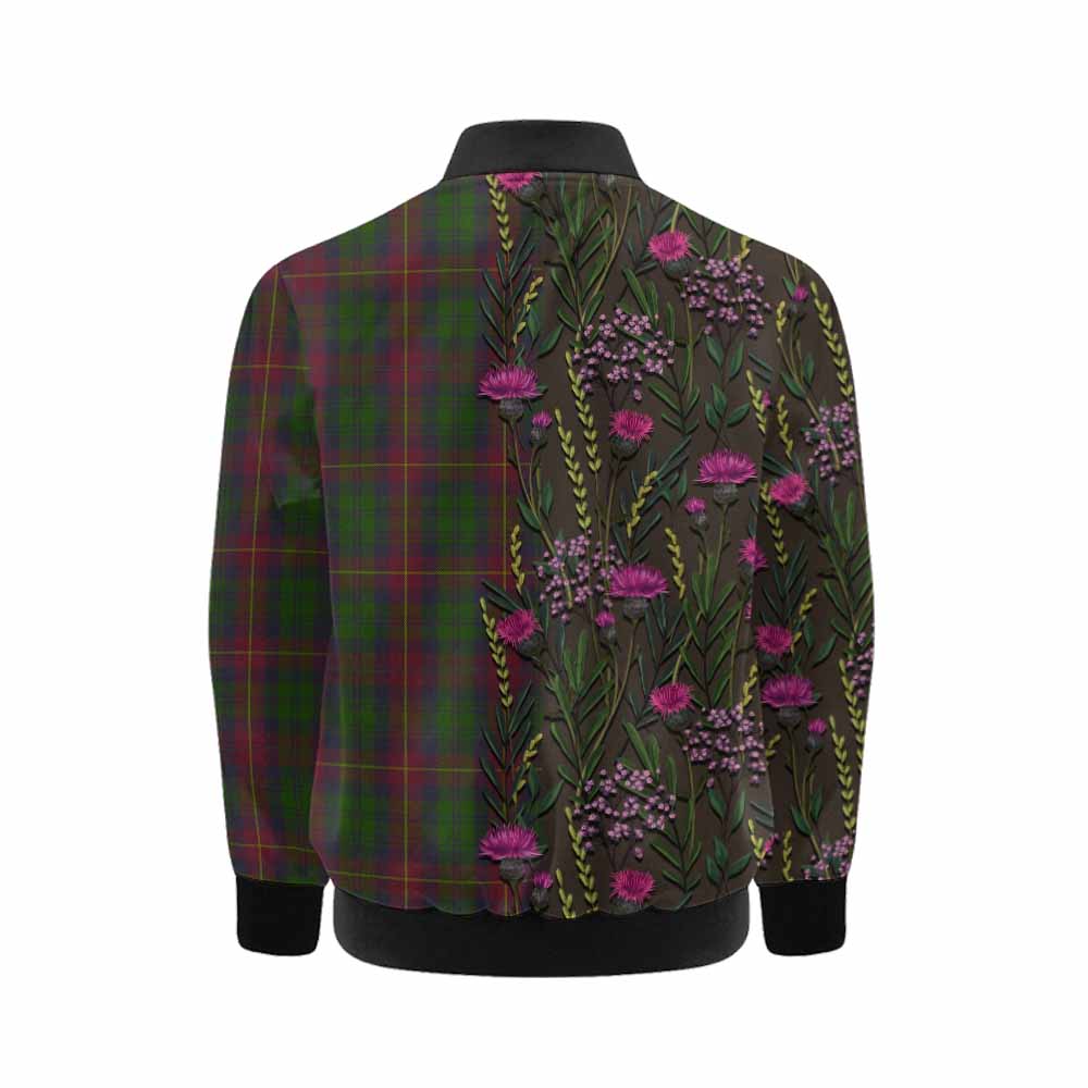 Cairns Family Crest Tartan Kid Bomber Jacket Scottish Thistle Flower Pattern Half Style - Tartan Vibes Clothing