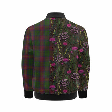 Cairns Family Crest Tartan Kid Bomber Jacket Scottish Thistle Flower Pattern Half Style - Tartan Vibes Clothing