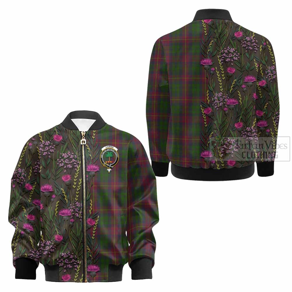 Cairns Family Crest Tartan Kid Bomber Jacket Scottish Thistle Flower Pattern Half Style - Tartan Vibes Clothing