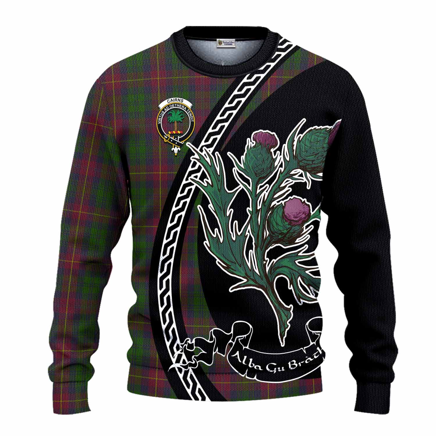 Cairns Family Crest Tartan Knitted Sweater Alba Thistle Inspired - Tartan Vibes Clothing