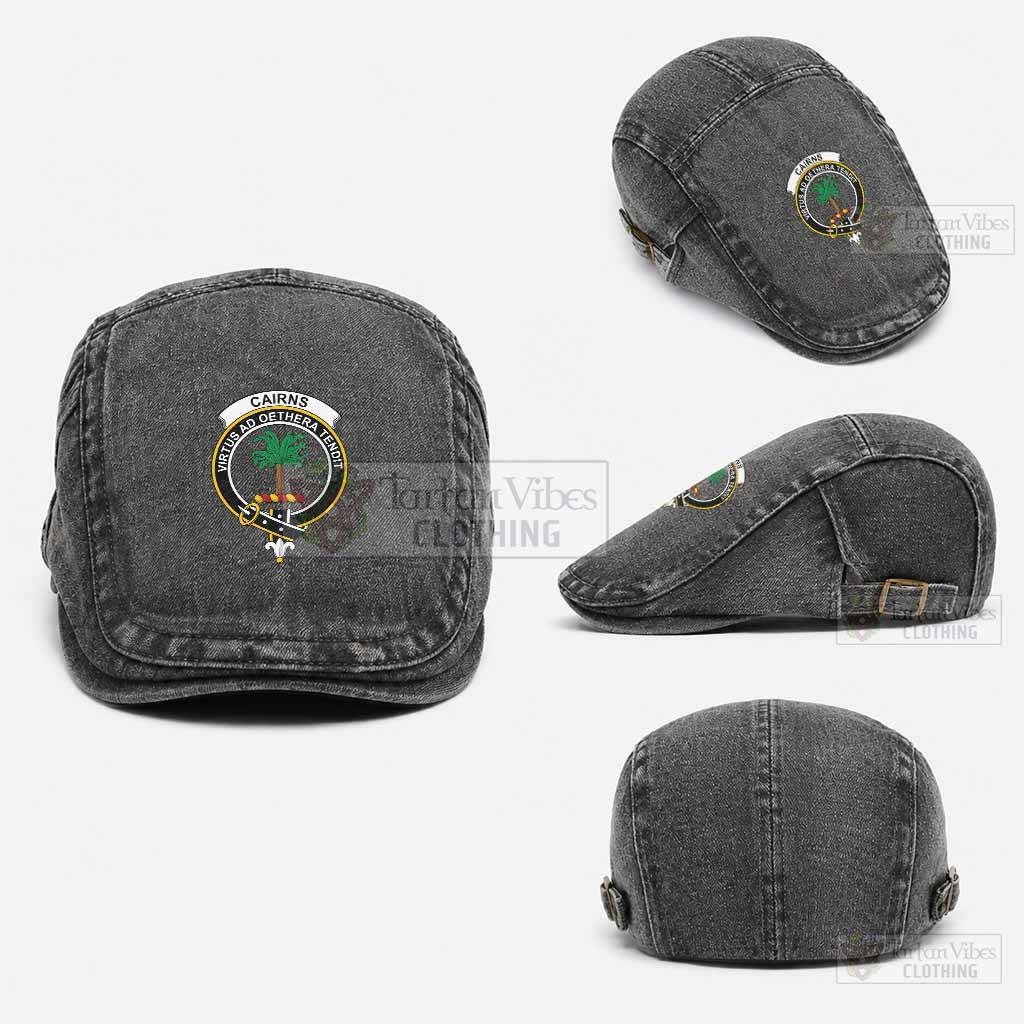 Cairns Scottish Clan Crest Washed Flat Cap - Unisex Jeff Cap One Size (Adjustable) Black - Tartan Vibes Clothing