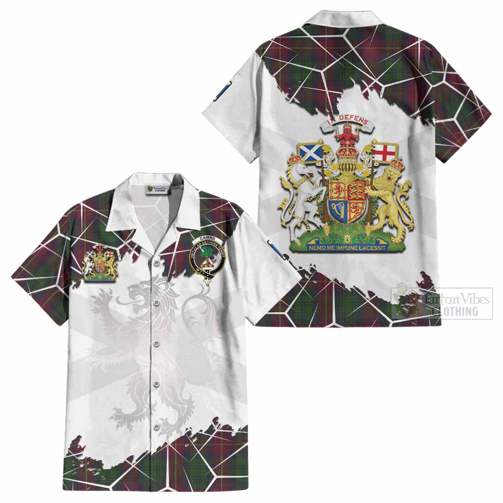 Cairns Tartan Cotton Hawaiian Shirt with Family Crest and Lion Rampant Grunge Style