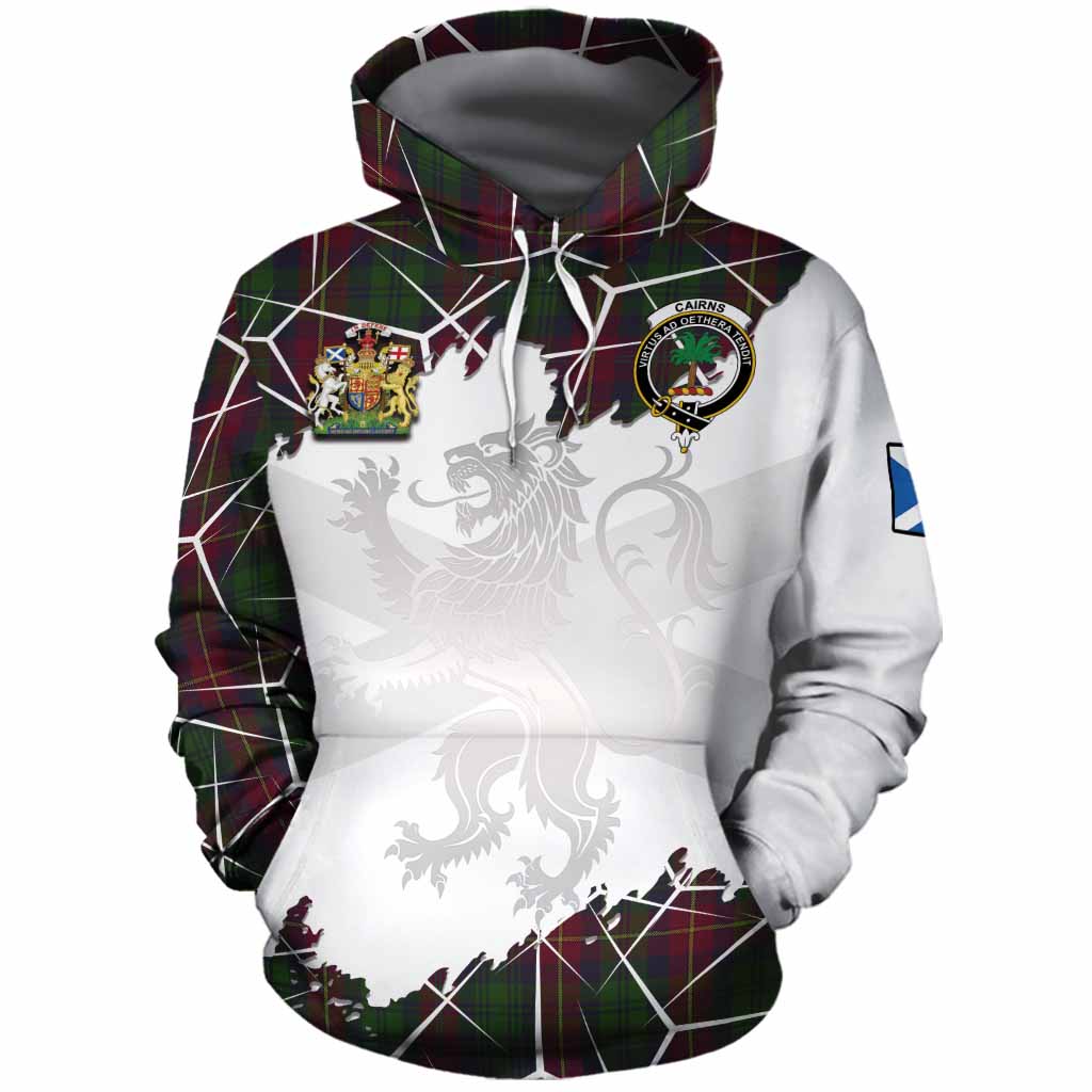 Cairns Tartan Cotton Hoodie with Family Crest and Lion Rampant Grunge Style