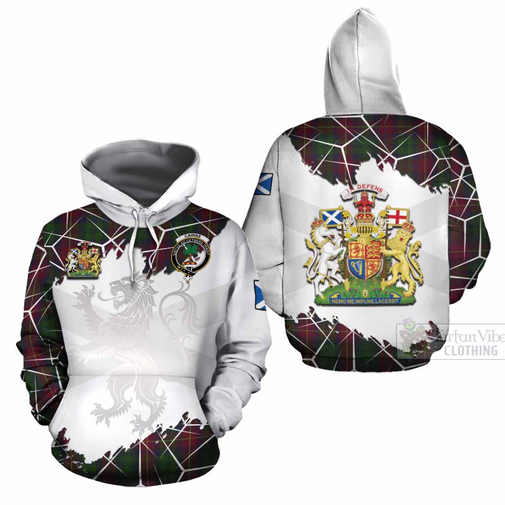 Cairns Tartan Cotton Hoodie with Family Crest and Lion Rampant Grunge Style