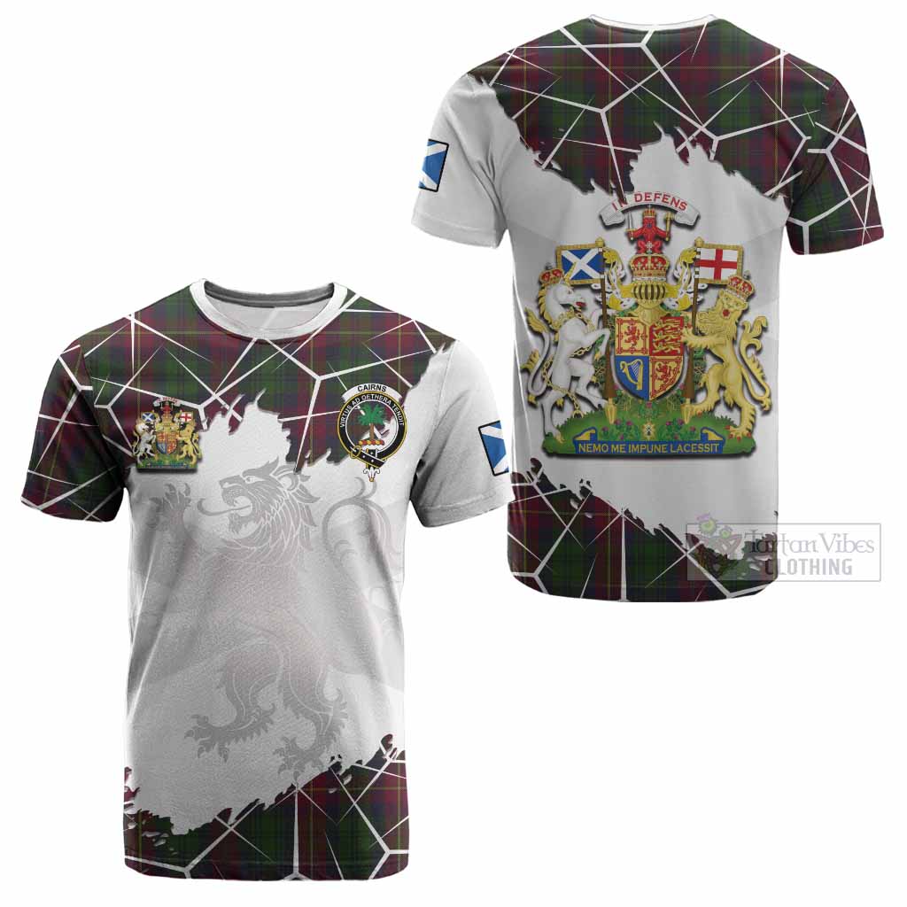 Cairns Tartan Cotton T-shirt with Family Crest and Lion Rampant Grunge Style