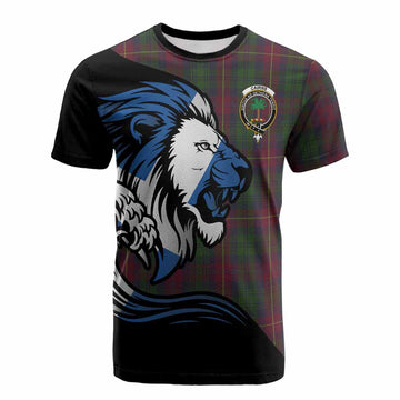 Cairns Tartan Crest Cotton T-shirt Scottish Golden Lions Wave Flow