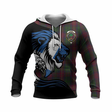 Cairns Tartan Crest Knitted Hoodie Scottish Golden Lions Wave Flow