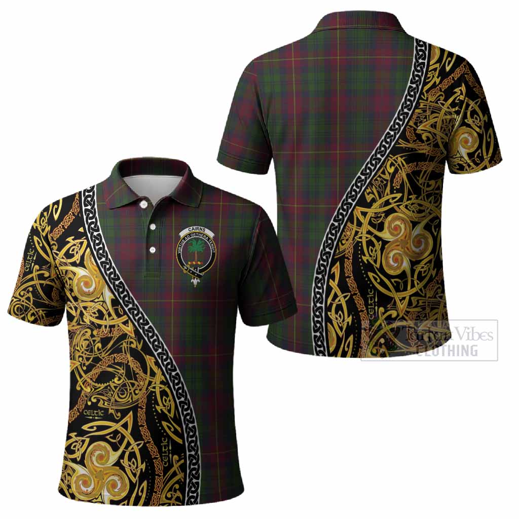 Cairns Tartan Crest Polo Shirt Celtic Knot and Triple Trickle Spiral Symbols