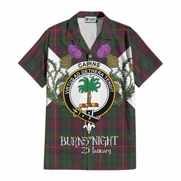 Cairns Tartan Family Crest Cotton Hawaiian Shirt Scottish Burns Night Thistle Floral